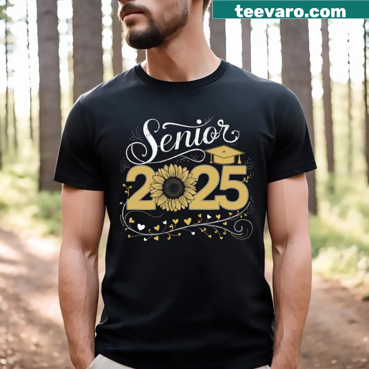 Funny sunflower graphic with graduation text for Class of 2025 — on a men's t-shirt