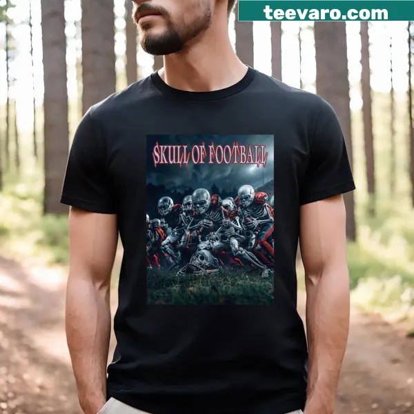 Football-themed skull graphic on an essential T-shirt