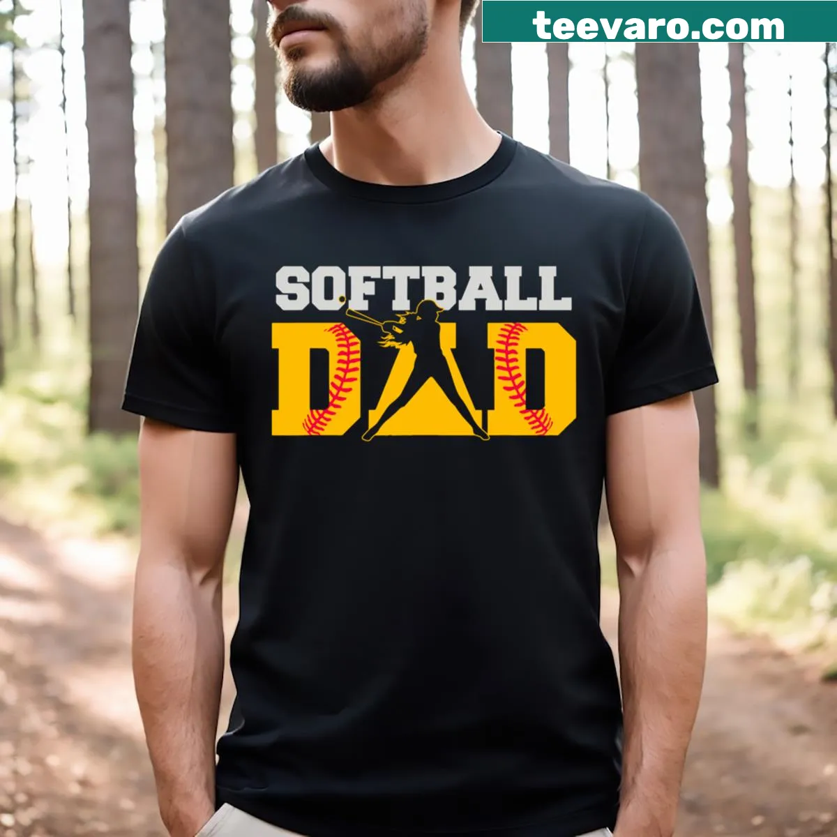 Funny Softball Dad t-shirt with playful text — on a men's t-shirt