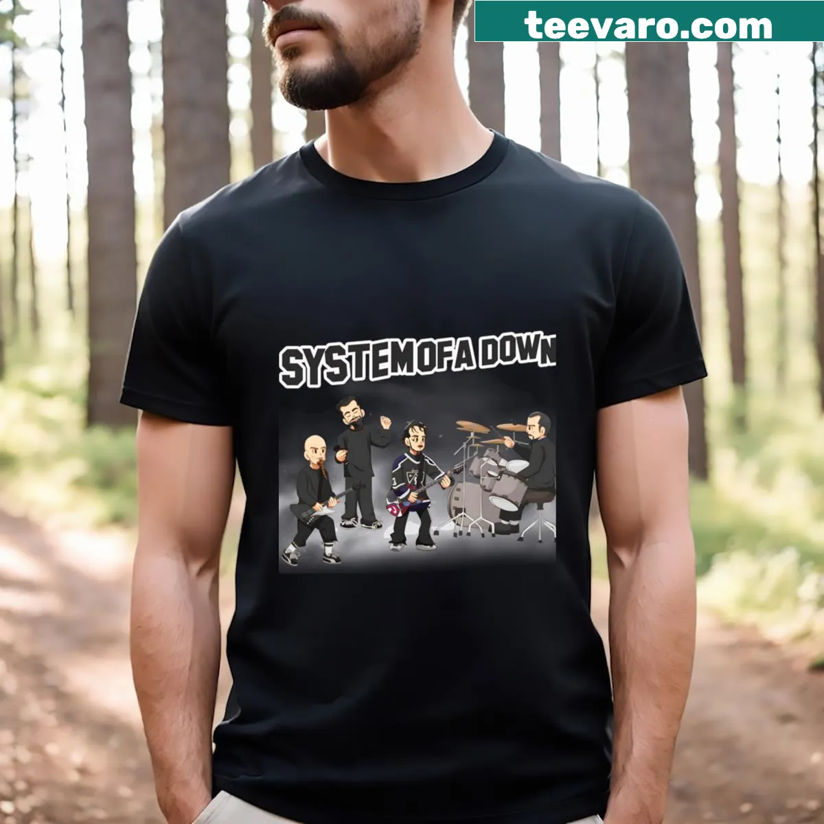 T-shirt featuring System Of A Down band design — on a men's t-shirt