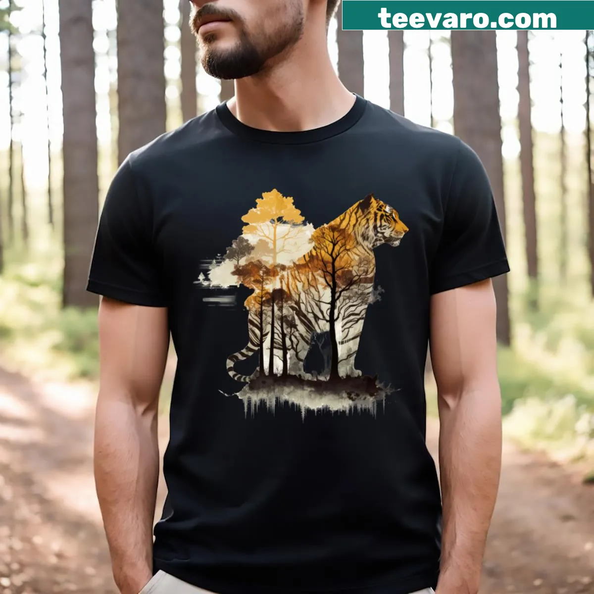 Illustration of a tiger in a forest on a T-shirt. — on a men's t-shirt