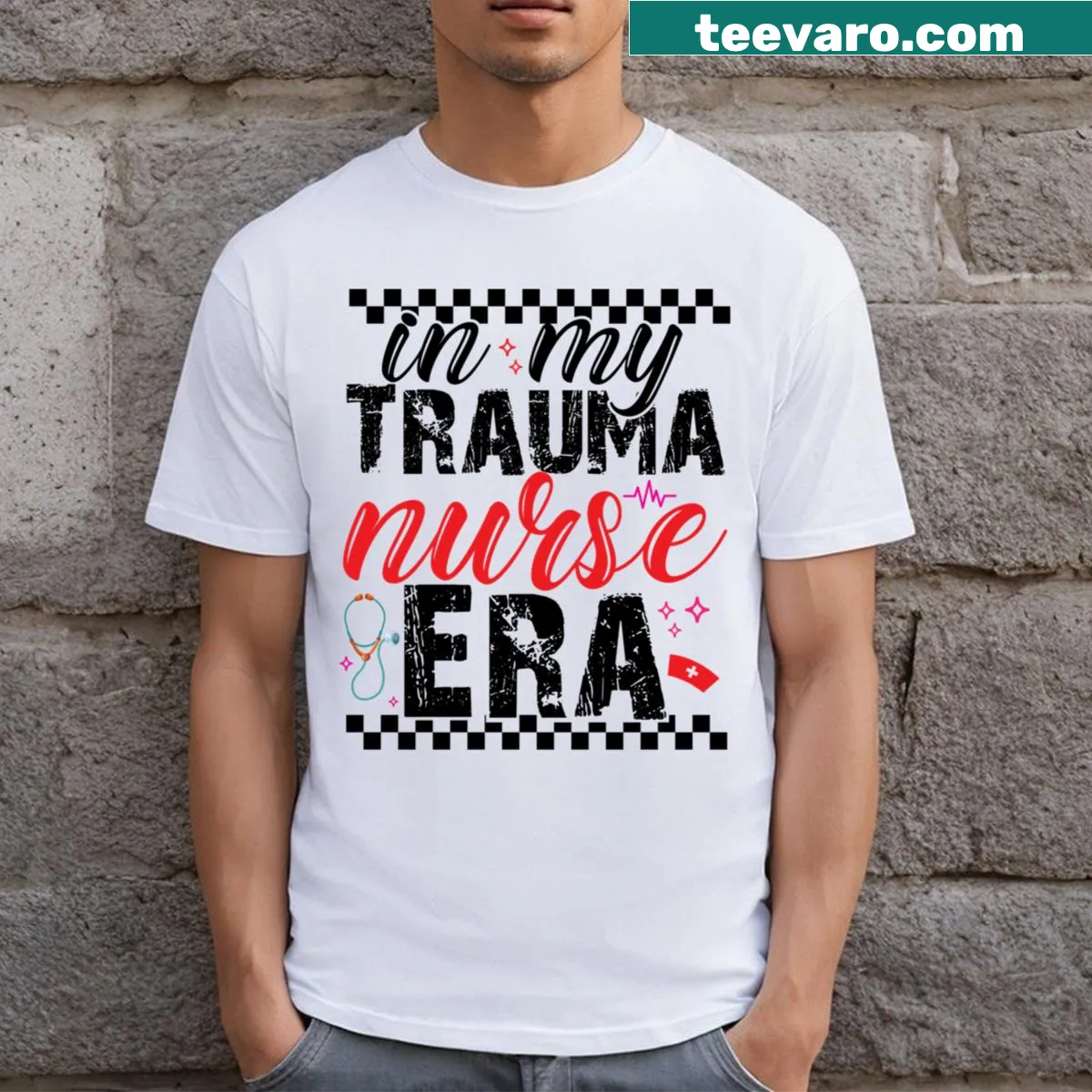 Funny retro design celebrating trauma nurses on a t-shirt — on a men's t-shirt