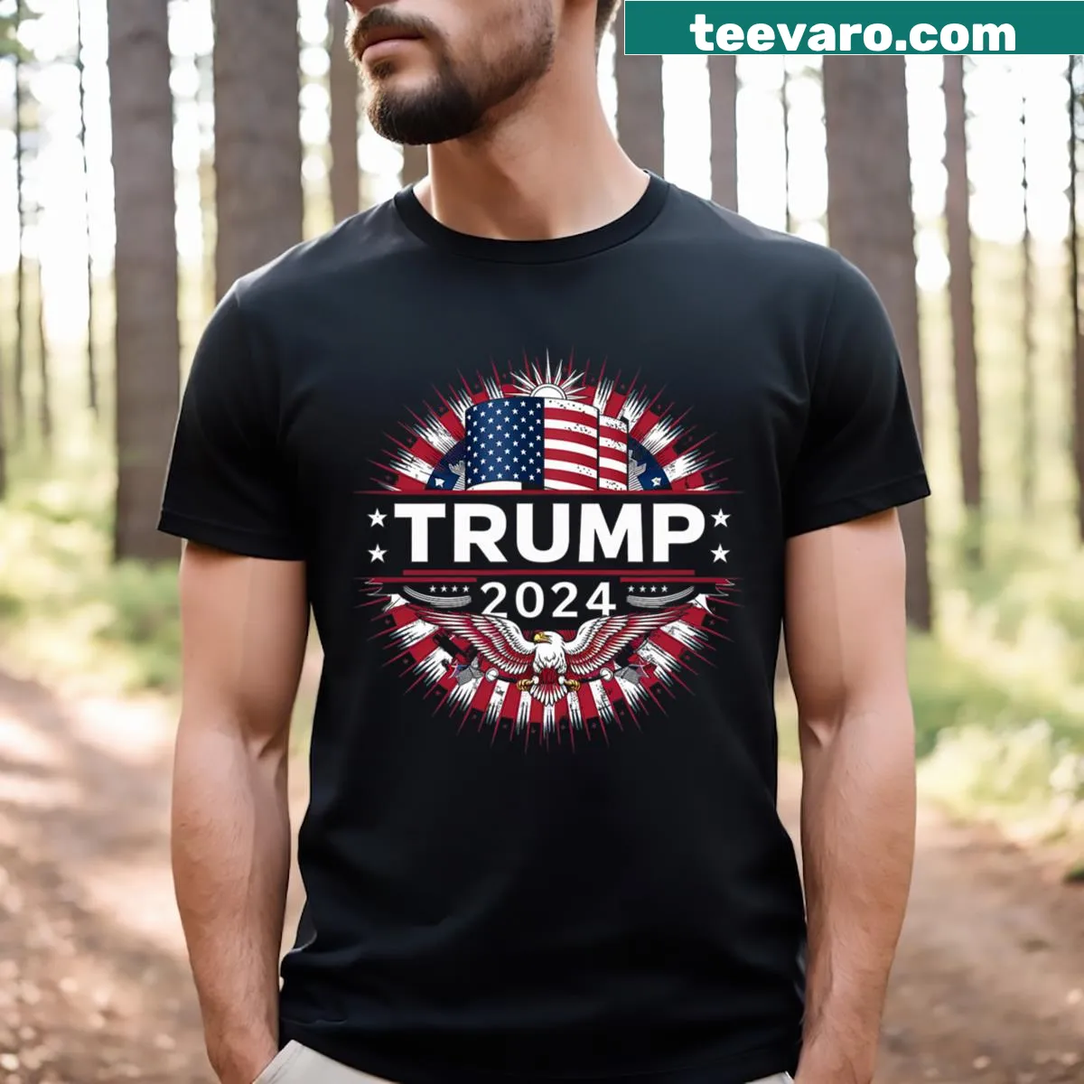 Trump 2024 T-shirt with Bring Back America slogan — on a men's t-shirt