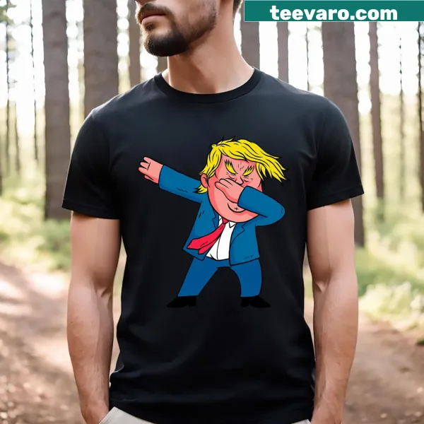Humorous graphic of Trump dancing with 'Take America Back' text on a t-shirt