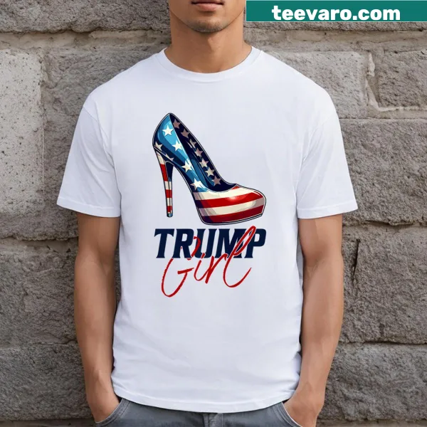 Fashionable T-shirt with stilettos, American flag, and Trump 2024 slogan