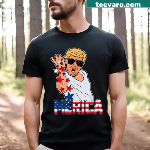 Patriotic T-shirt with emblem style design and American flag elements