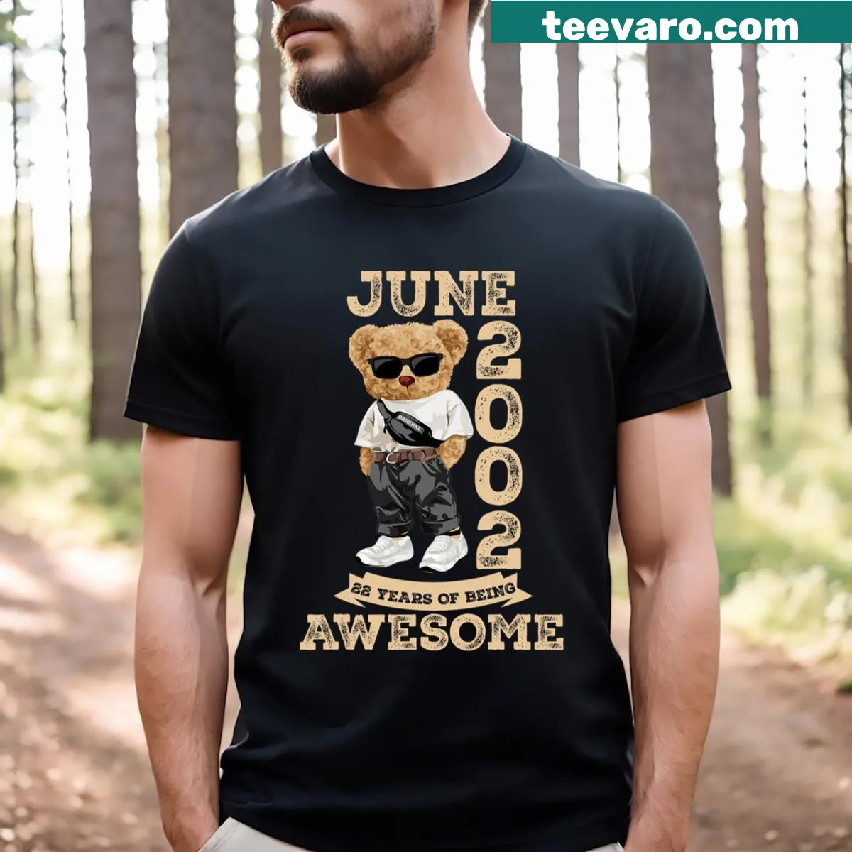 Vintage June 2002 birthday t-shirt for 22 year old men — on a men's t-shirt