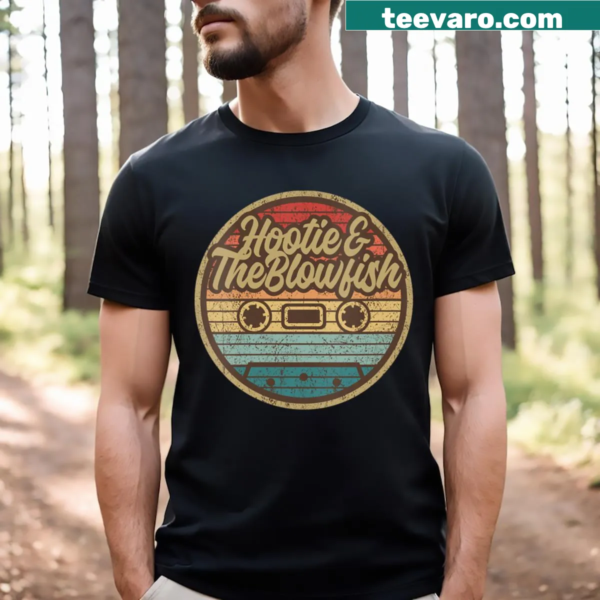 Retro cassette graphic featuring Hootie And The Blow — on a men's t-shirt