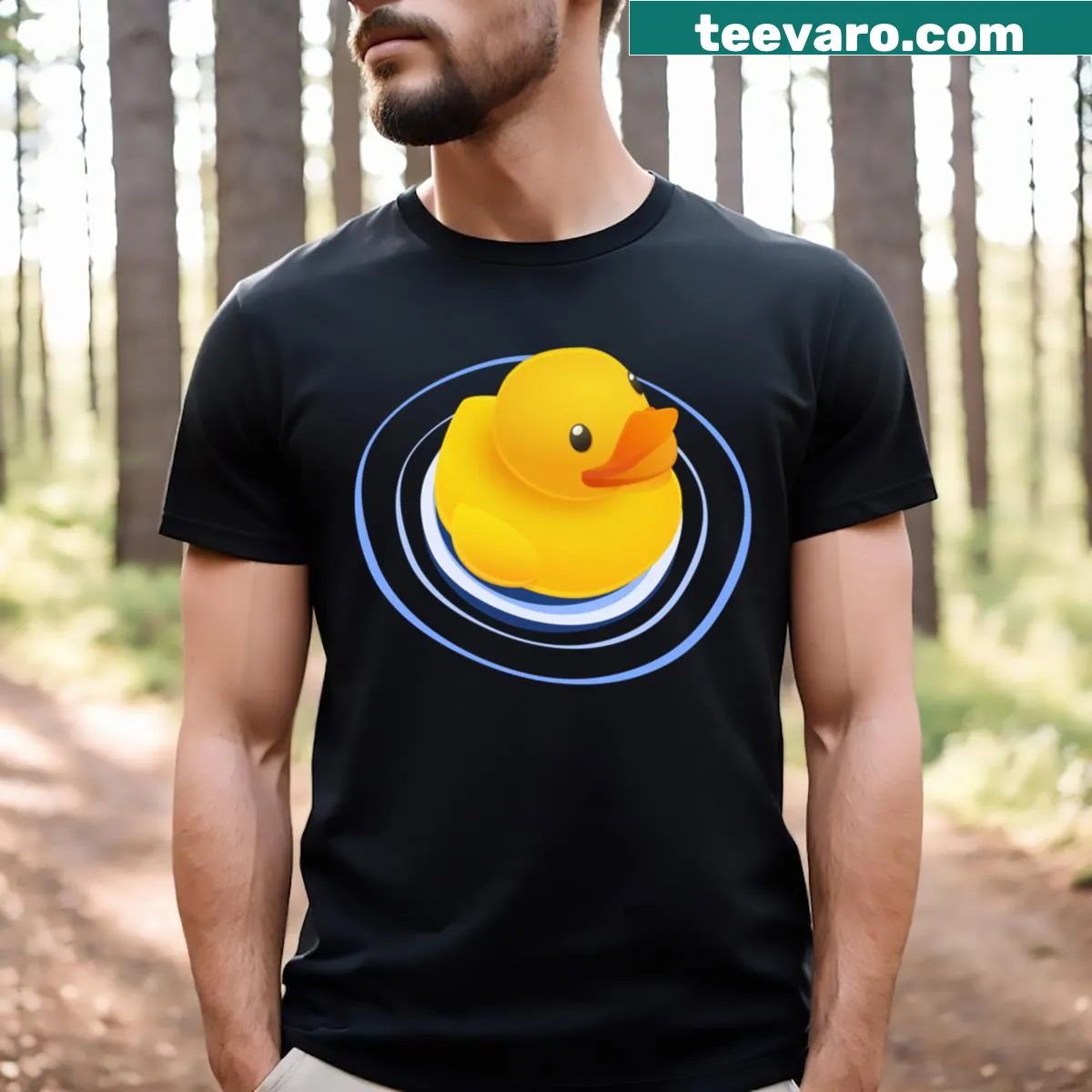 Cartoon graphic of a yellow plastic duck on a t-shirt — on a men's t-shirt