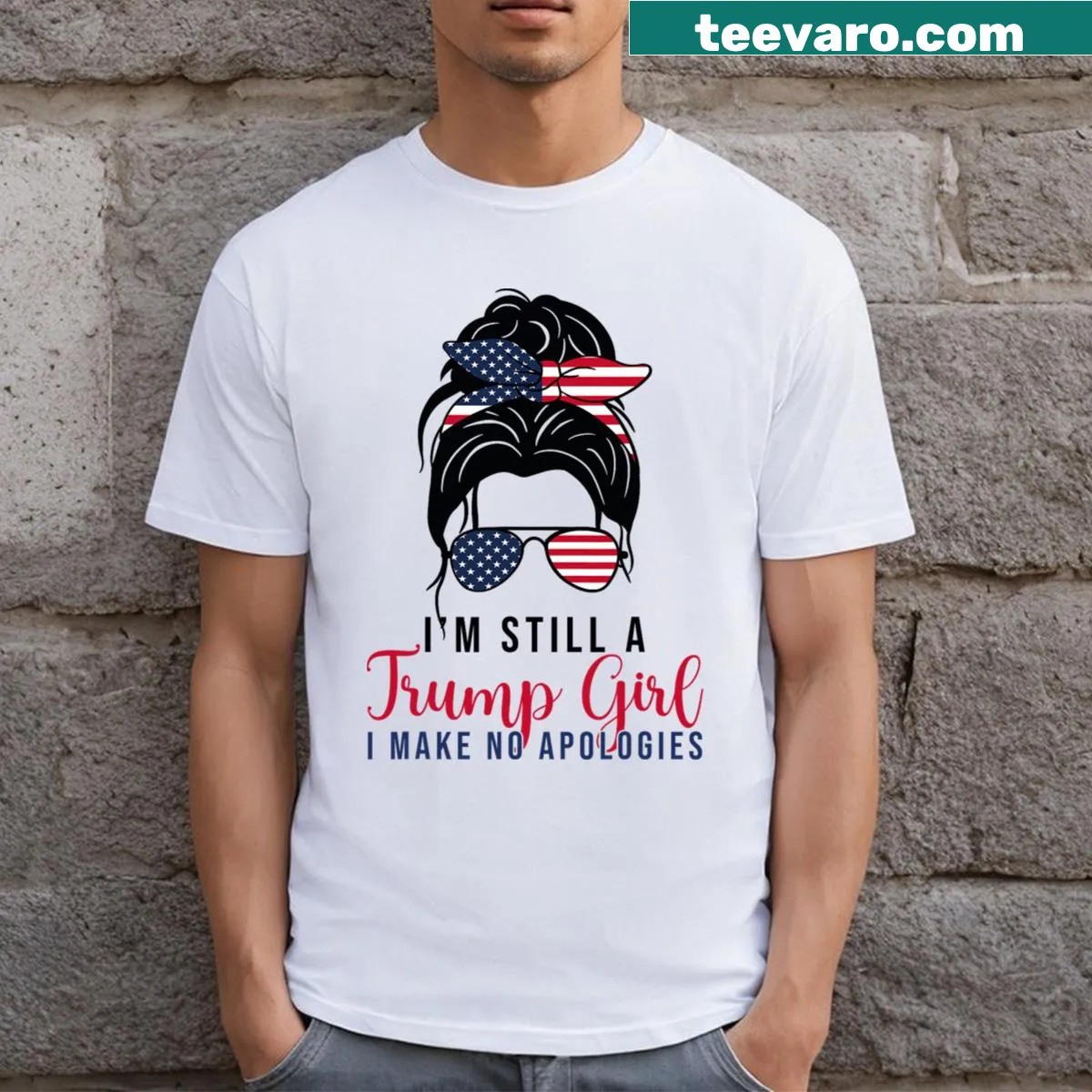 T-shirt with Yes I'm A Trump Girl slogan and US flag graphic — on a men's t-shirt