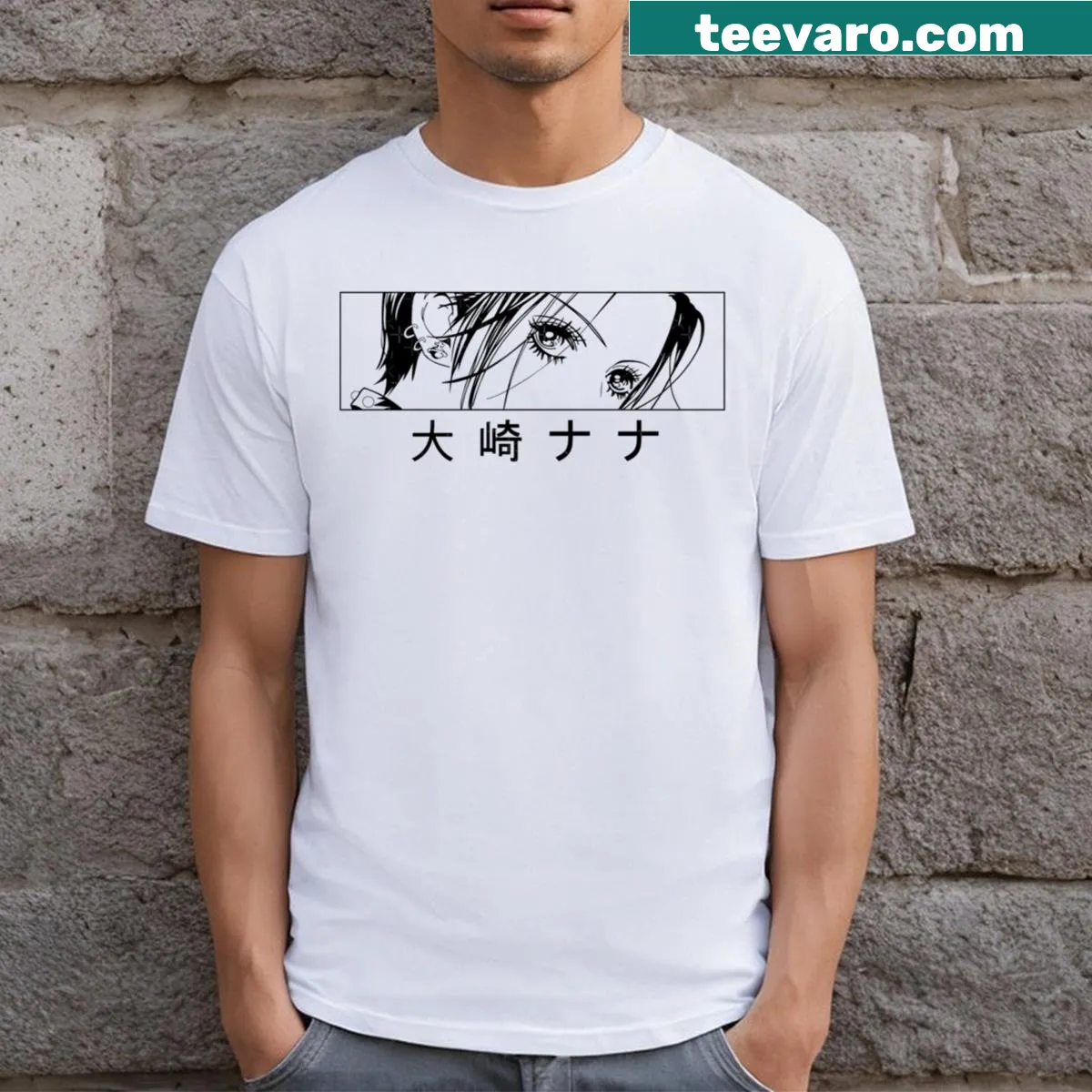 T-shirt with Nana eyes design inspired by anime — on a men's t-shirt