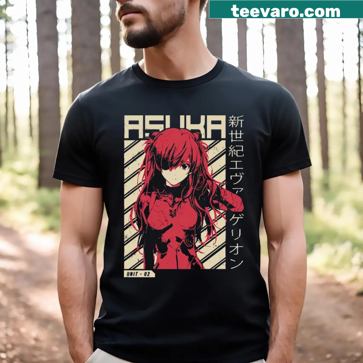 Artistic representation of Asuka from Neon Genesis Evangelion on shirt — on a men's t-shirt