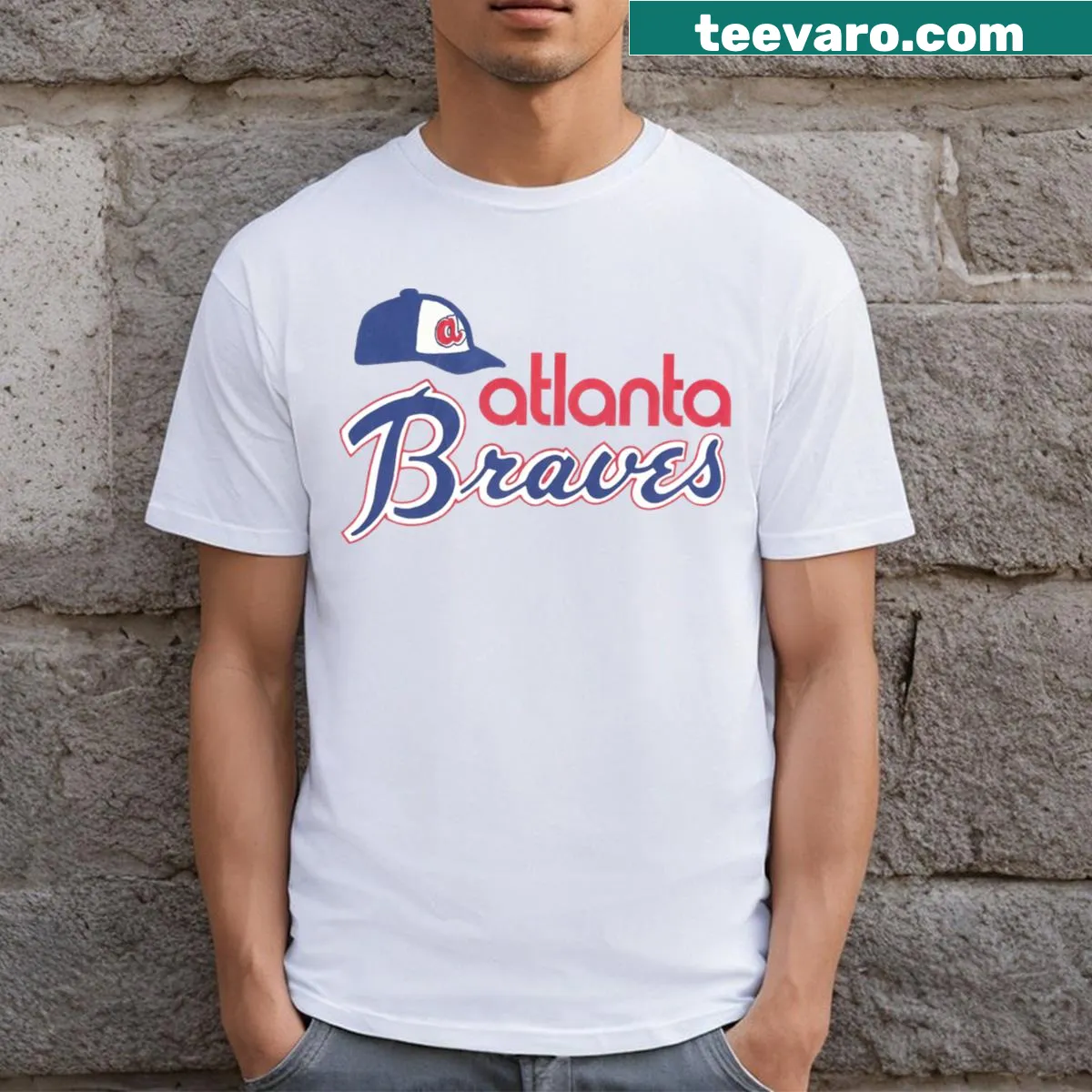 Vintage Atlanta Braves t-shirt featuring Hank Aaron era logo. — on a men's t-shirt