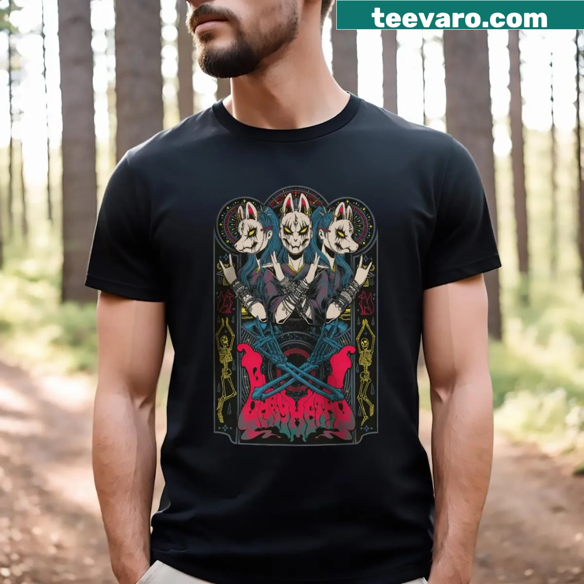 Babymetal t-shirt featuring graphics from their tour performances. — on a men's t-shirt
