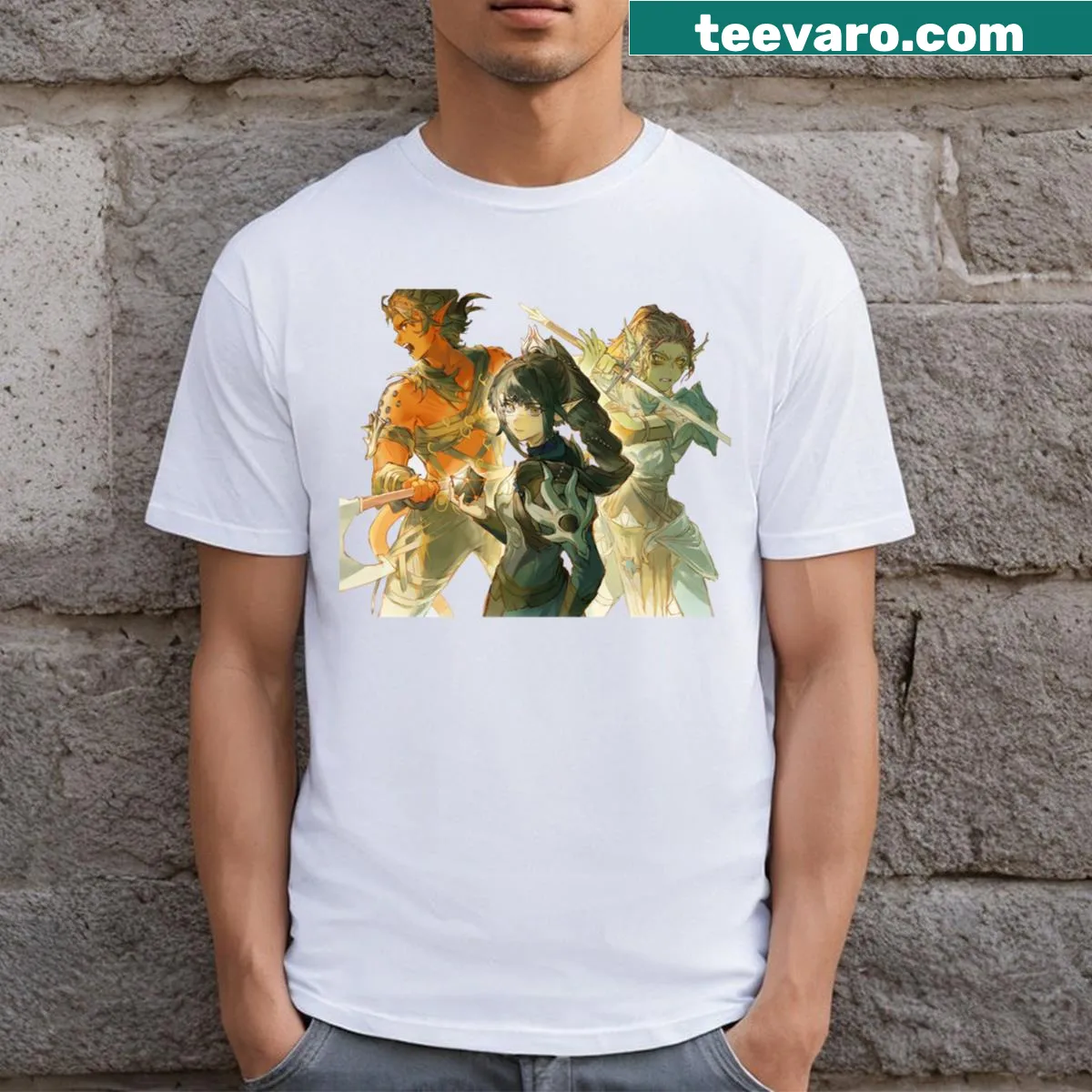 T-shirt featuring anime-inspired Baldur's Gate 3 design — on a men's t-shirt