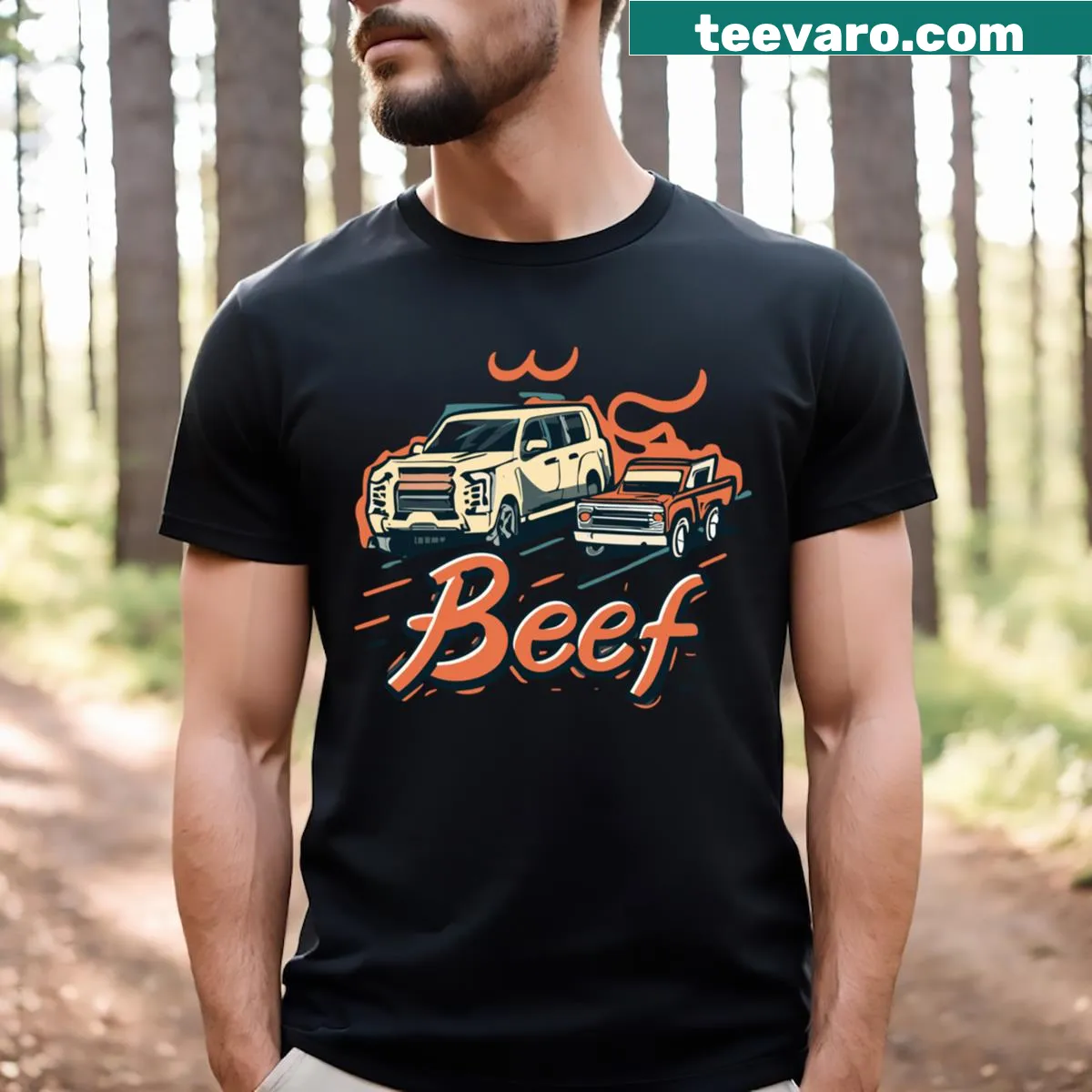 Beef TV show t-shirt with humorous design and quotes — on a men's t-shirt