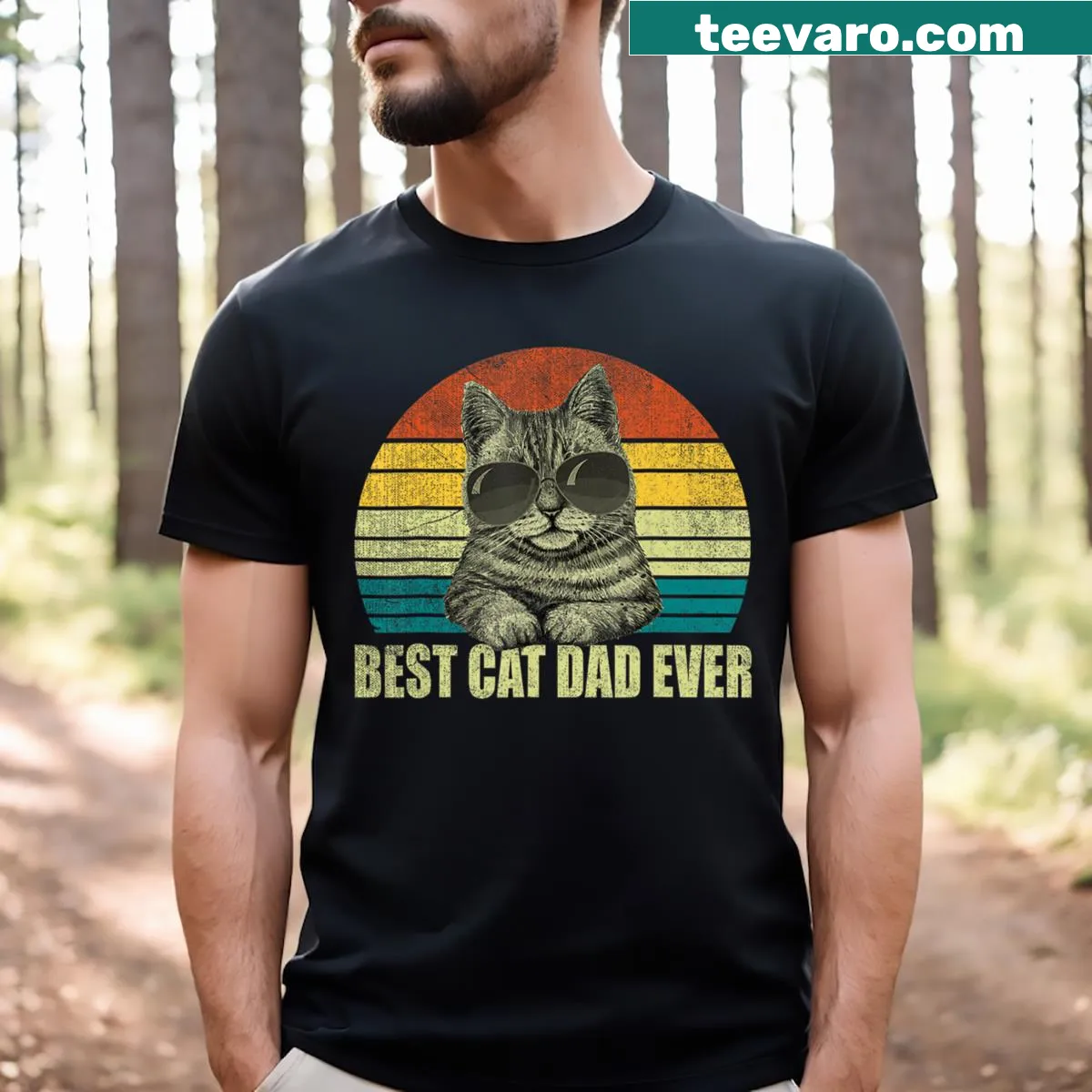 Best Cat Dad Ever t-shirt featuring charming typography — on a men's t-shirt