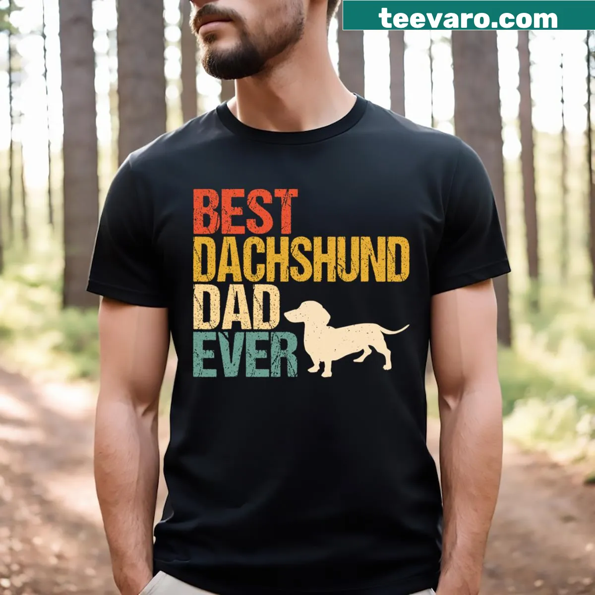 Best Dachshund Dad t-shirt with playful graphics and text — on a men's t-shirt