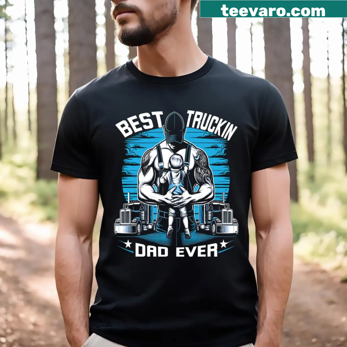 T-shirt for dads featuring the text 'Best Trucking Dad Ever' — on a men's t-shirt