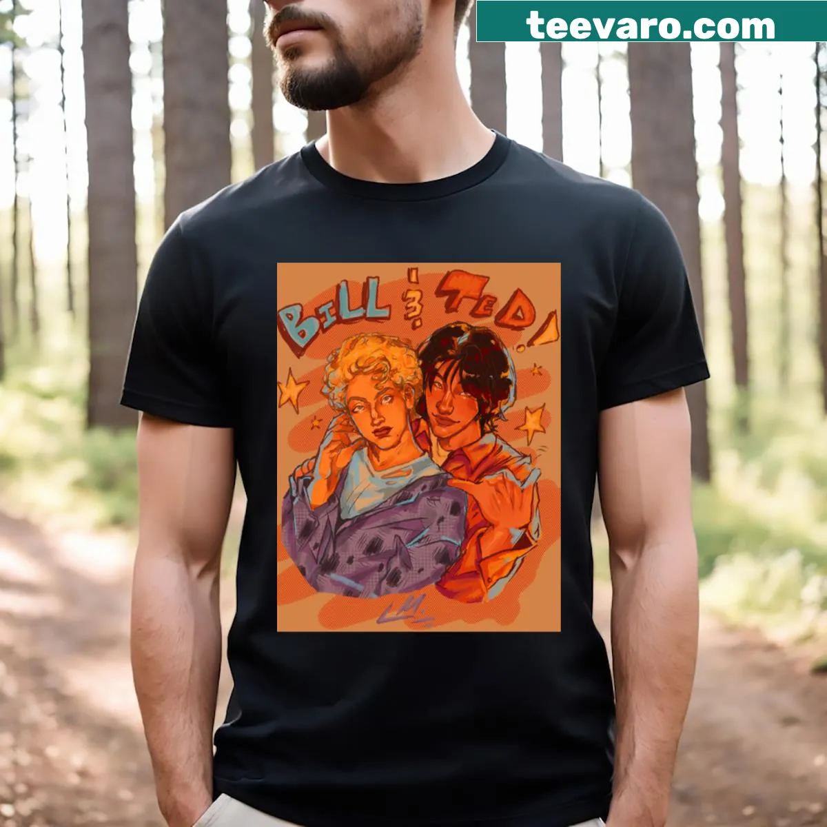 Bill Ted T-shirt featuring nostalgic film design — on a men's t-shirt