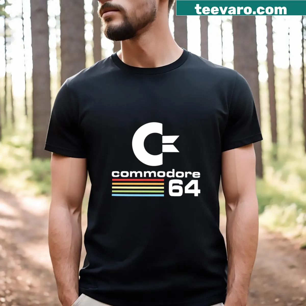Commodore 64 t-shirt celebrating the 80s with retro graphics — on a men's t-shirt