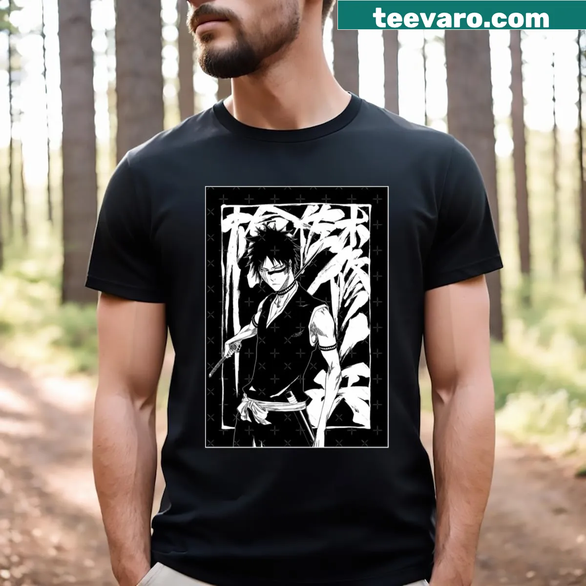 Manga style art t-shirt featuring an anime character — on a men's t-shirt