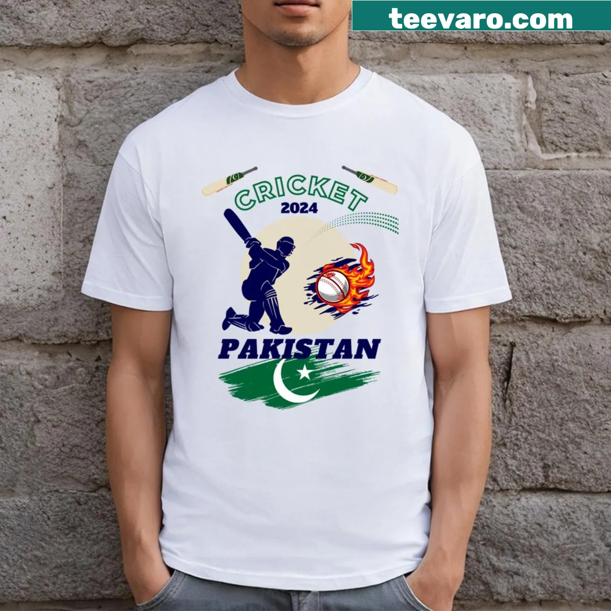 Supportive cricket t-shirt featuring Pakistan 2024 design and typography — on a men's t-shirt