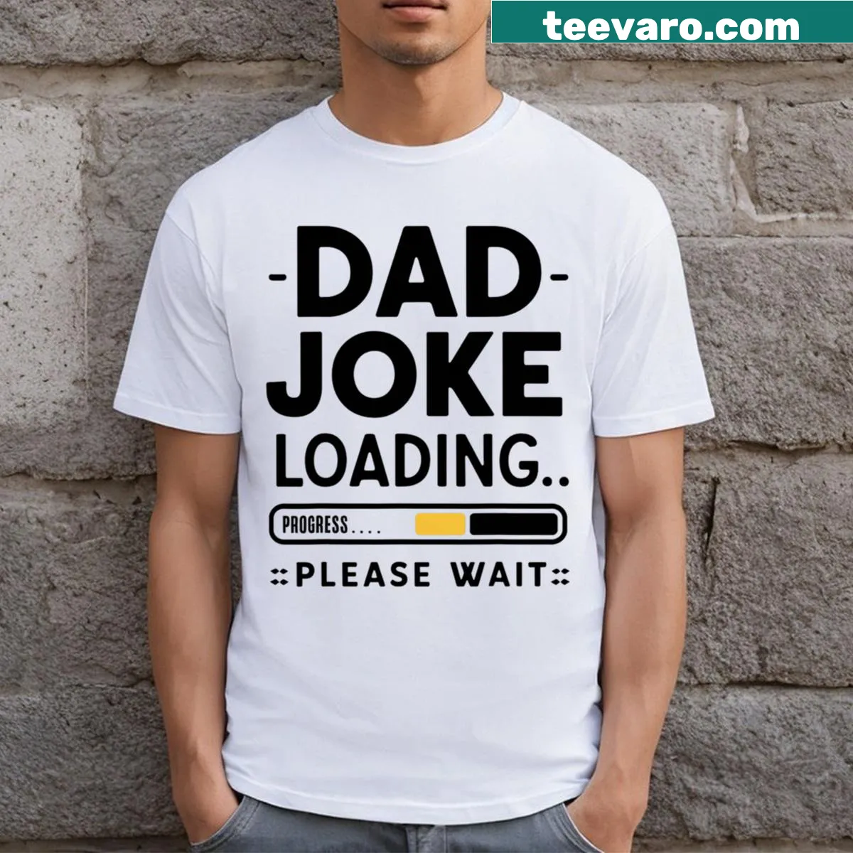 Funny dad t-shirt with a loading graphic for jokes — on a men's t-shirt