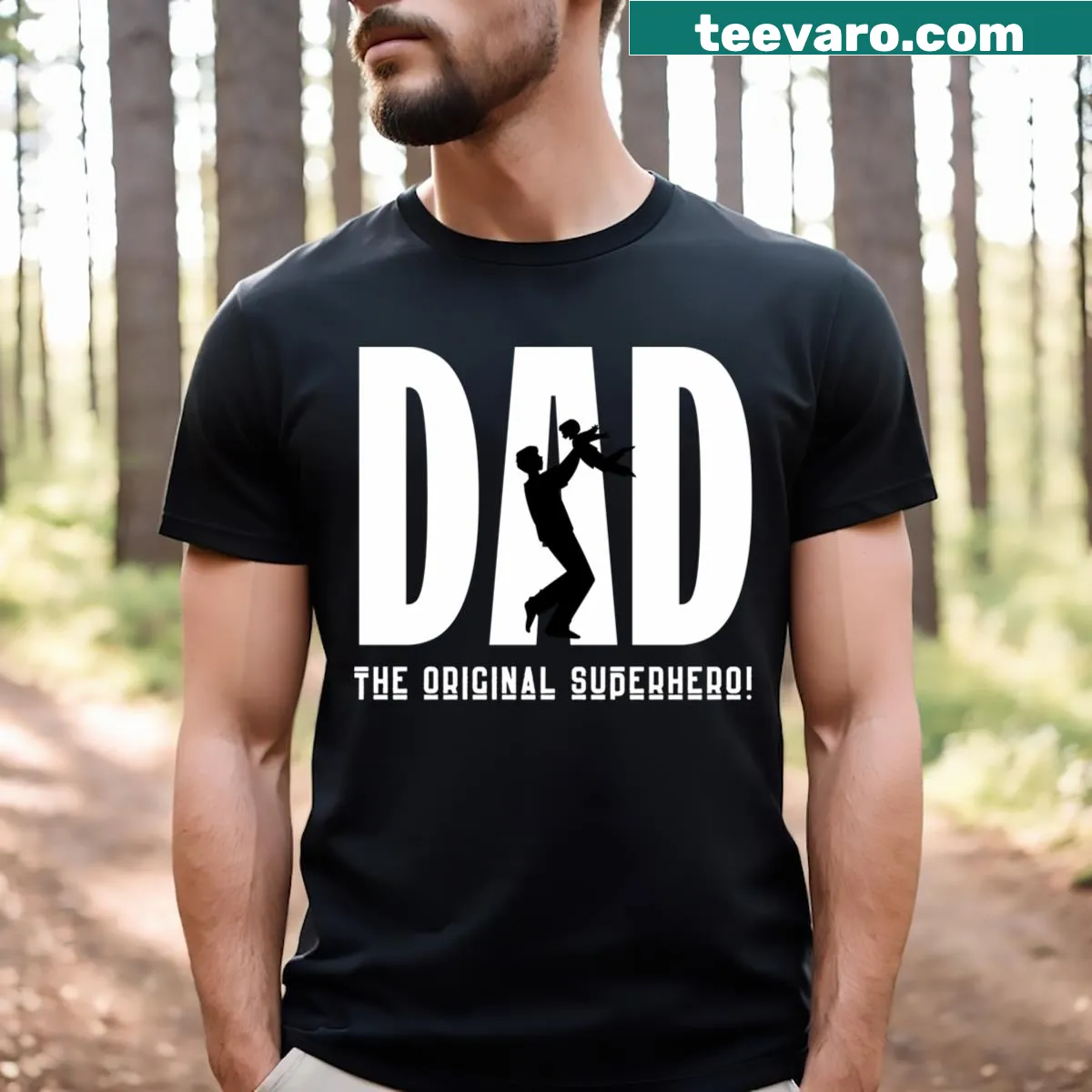 Silhouette of a father and child on a Father's Day themed shirt — on a men's t-shirt