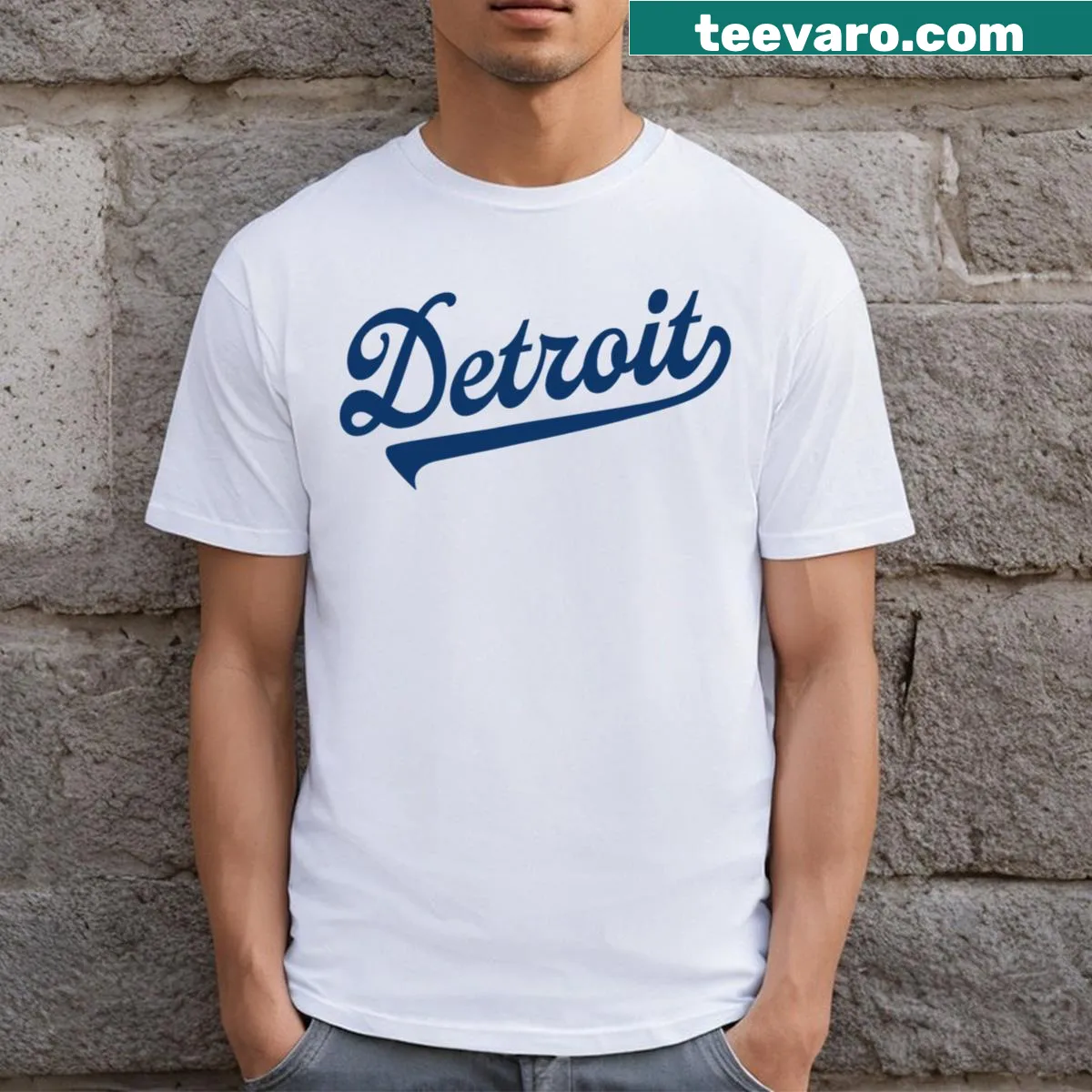 Vintage arched text t-shirt celebrating Detroit City — on a men's t-shirt