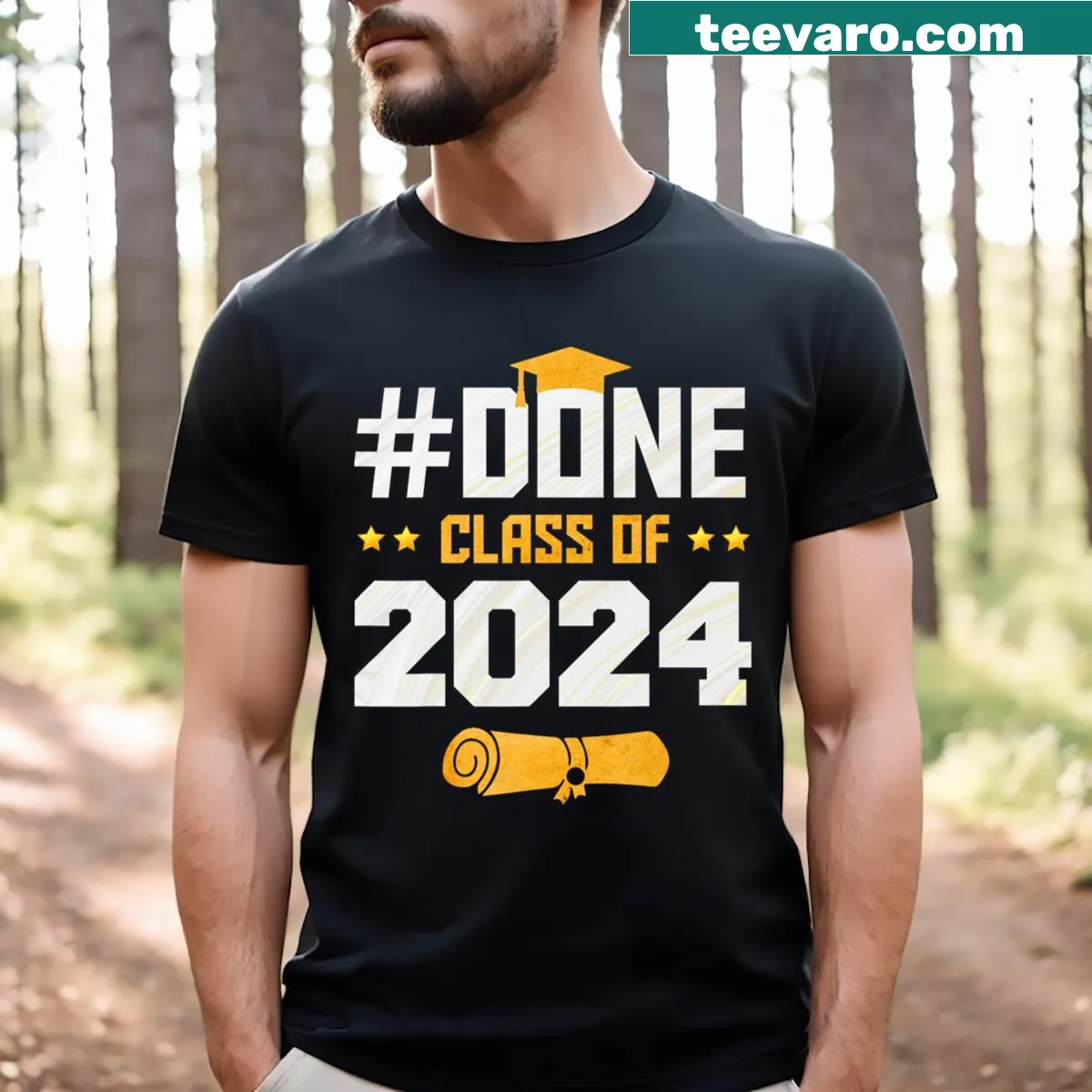 Graphic announcing 'Done Class Of 2024' on a T-shirt — on a men's t-shirt