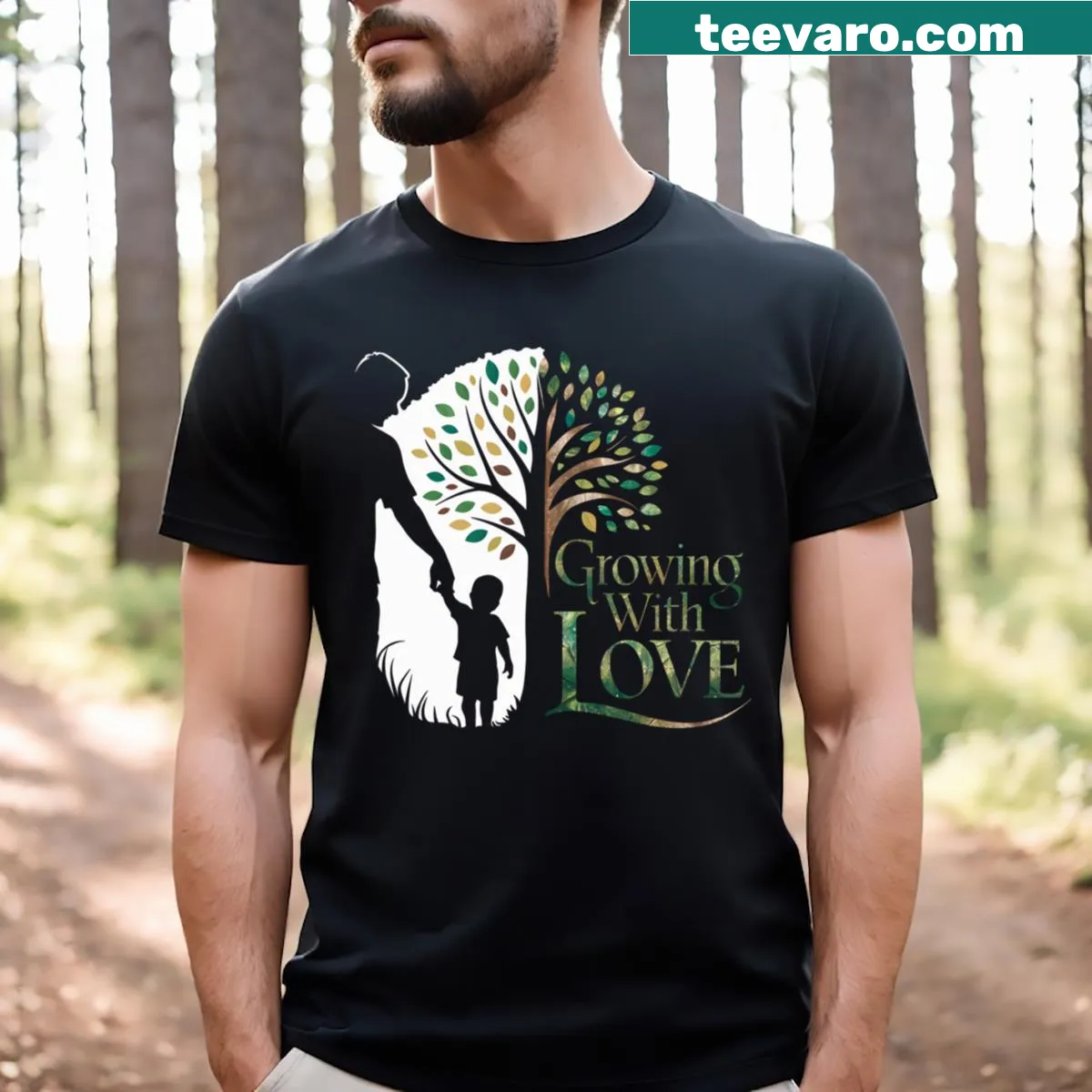 Graphic T-shirt illustrating love and growth in a family setting — on a men's t-shirt