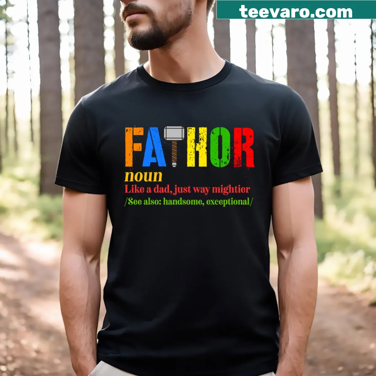 Playful Father's Day T-shirt with repeated bold text celebrating dads — on a men's t-shirt