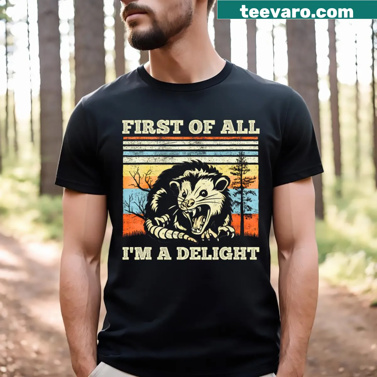 Sarcastic opossum illustration on t-shirt — on a men's t-shirt