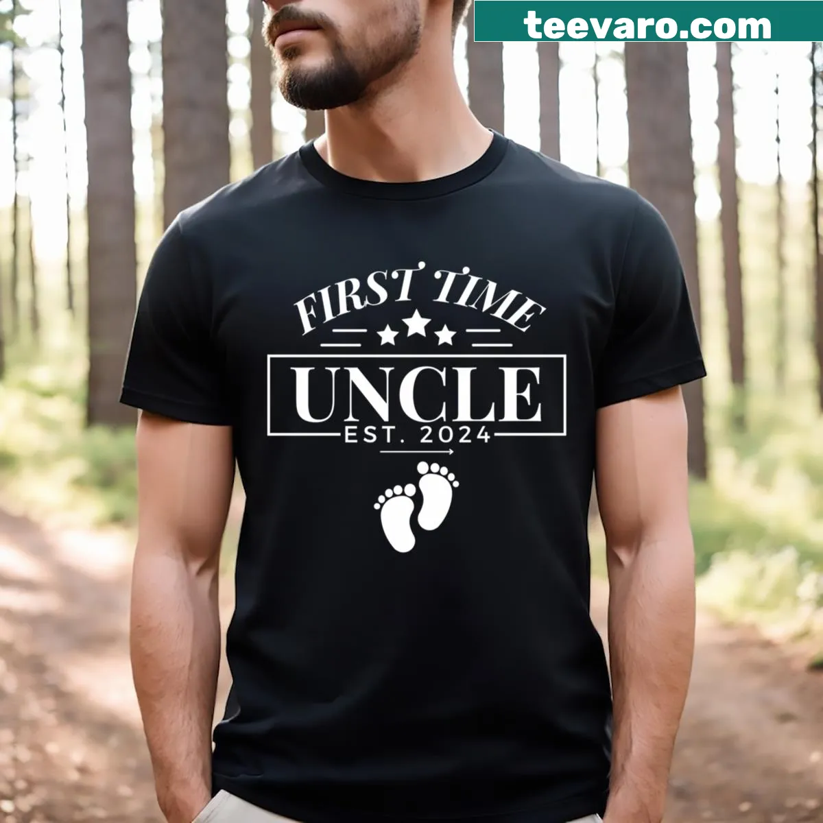 First Time Uncle Est 2024 T-shirt with stylish typography — on a men's t-shirt