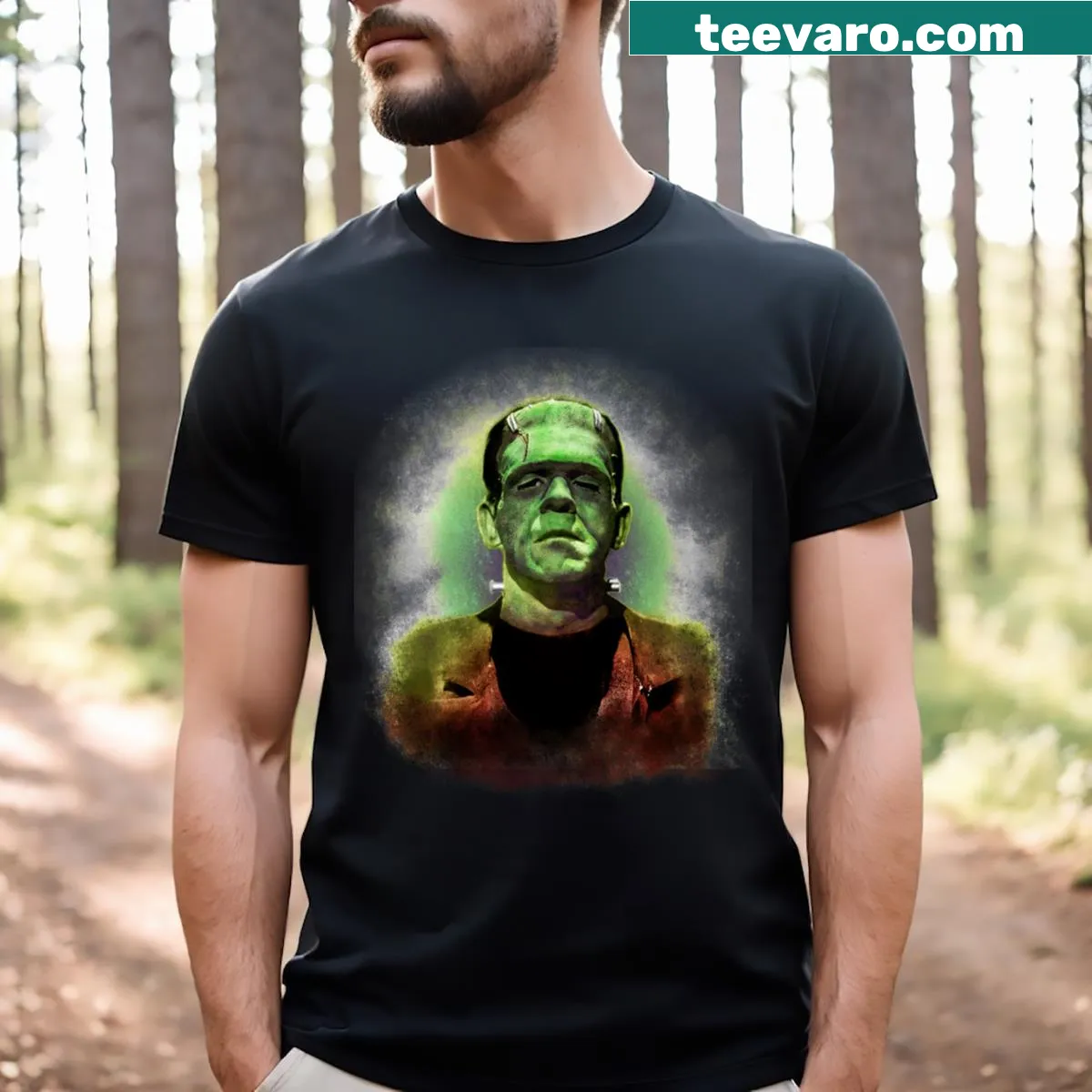 Illustrative design of Frankenstein's creature on a T-shirt — on a men's t-shirt