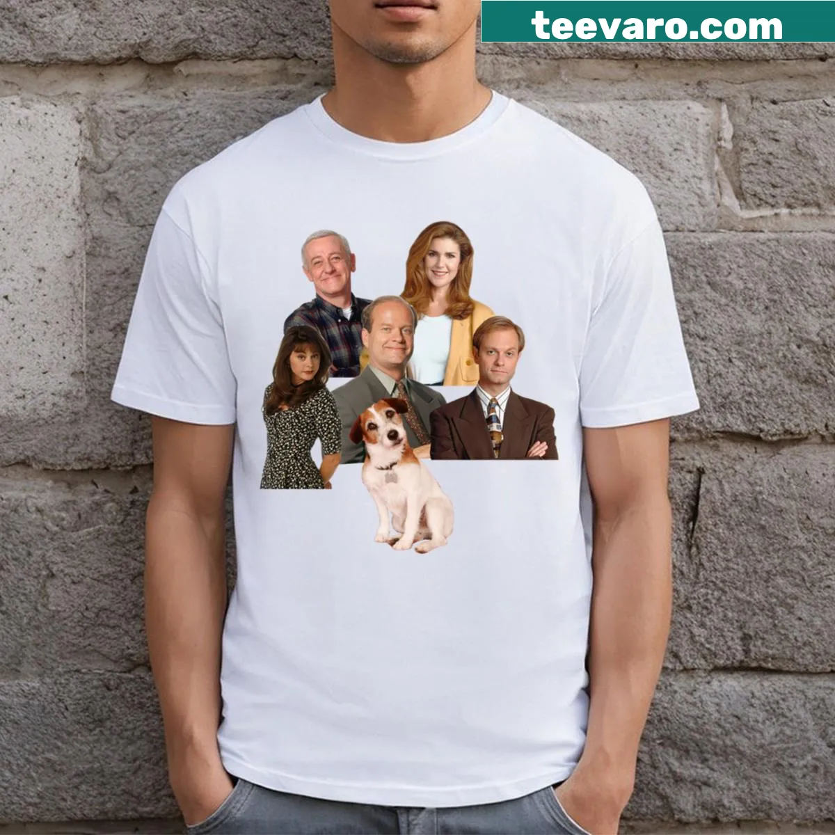Nostalgic graphic celebrating the classic TV show Frasier on a T-shirt — on a men's t-shirt