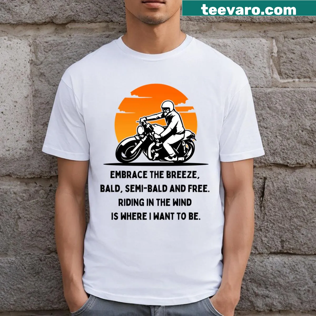 Humorous T-shirt for bald bikers with playful graphics — on a men's t-shirt