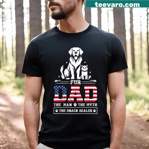 T-shirt celebrating 'fur dad' with dog and cat graphics