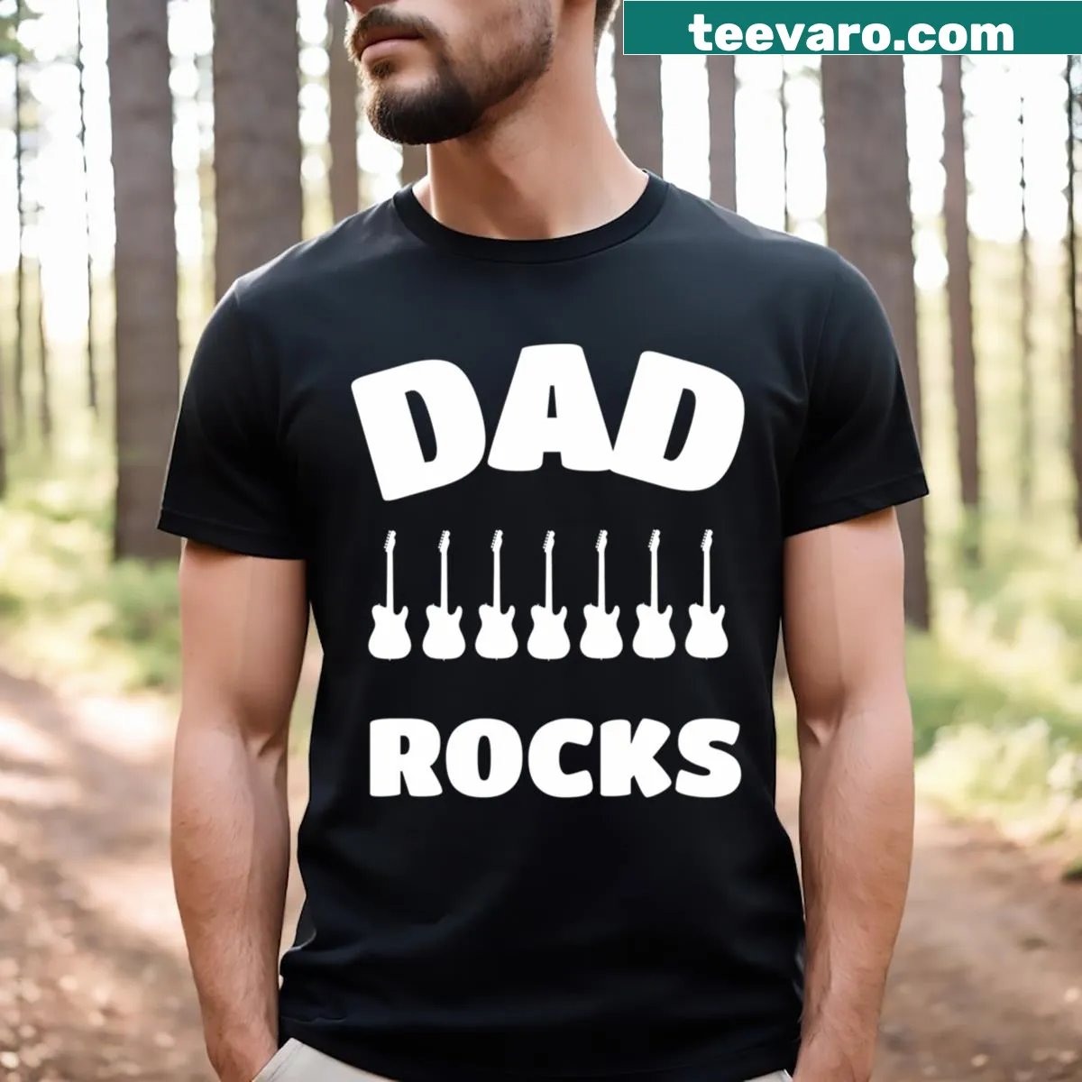 Rock and roll t-shirt with electric guitar design for fathers — on a men's t-shirt
