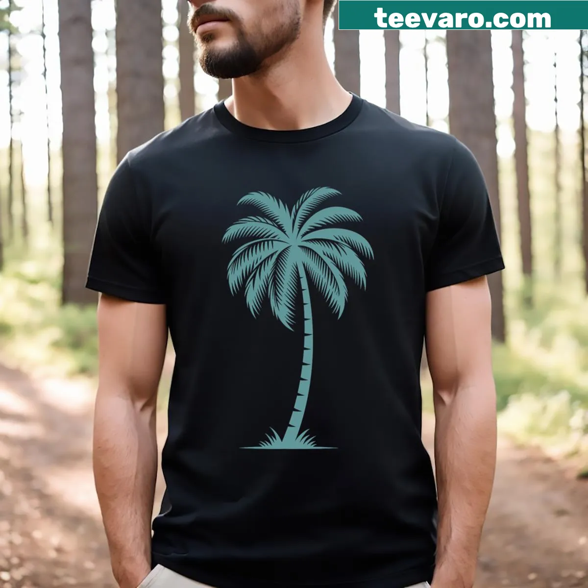 Tropical T-shirt with palm tree graphic — on a men's t-shirt
