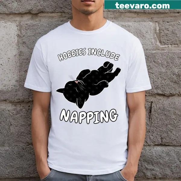 Sleeping black cat graphic T-shirt for cat lovers