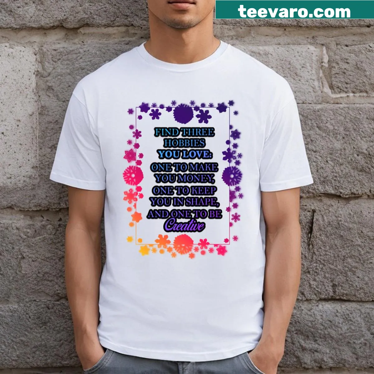 Fun T-shirt featuring the word 'Hobbies' in playful typography — on a men's t-shirt