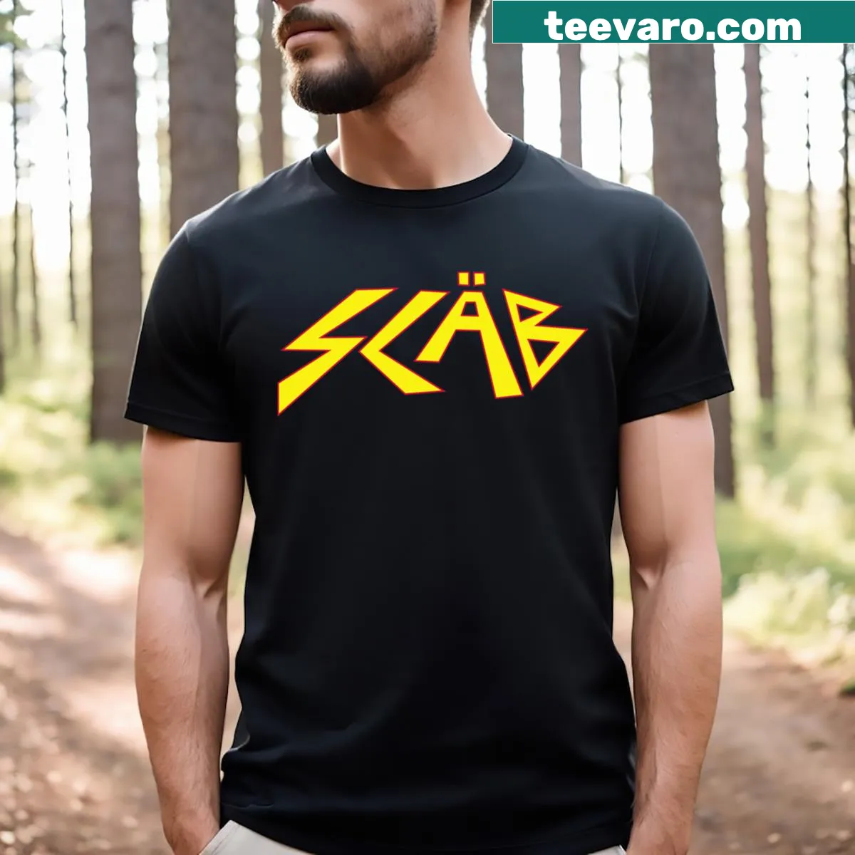 T-shirt with humorous text 'Home Movies Scab Merch' — on a men's t-shirt
