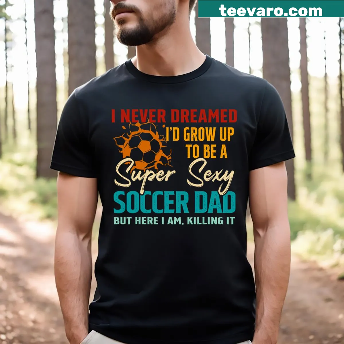 Vintage distressed T-shirt for soccer dads with humorous text — on a men's t-shirt
