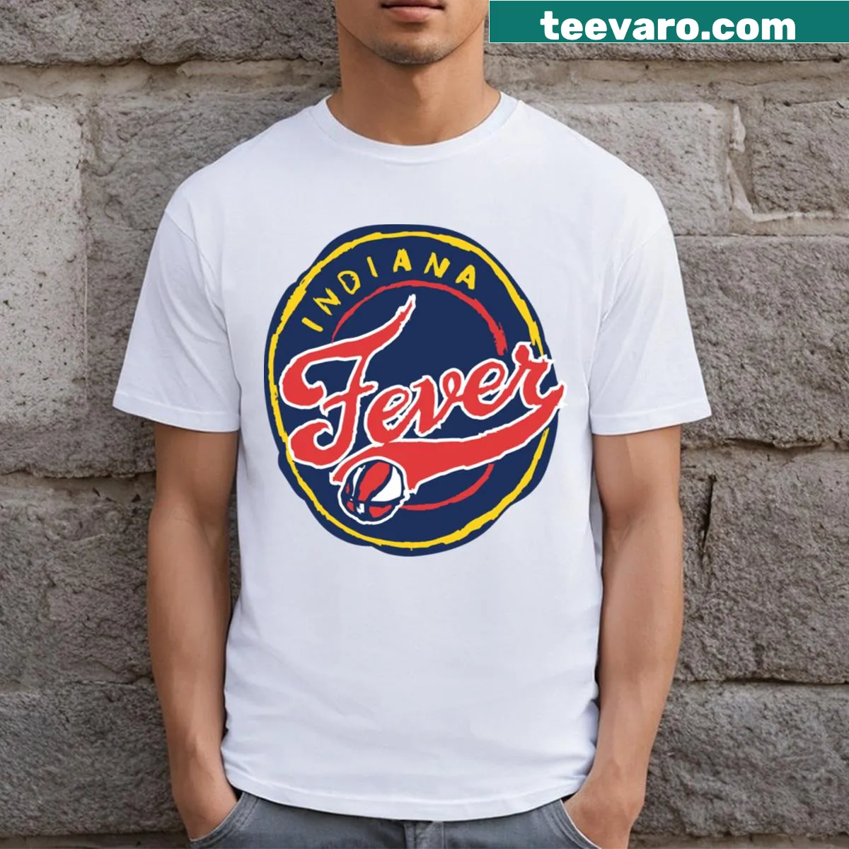 T-shirt with bold text 'Indiana Feveeeer 11' showing team pride — on a men's t-shirt