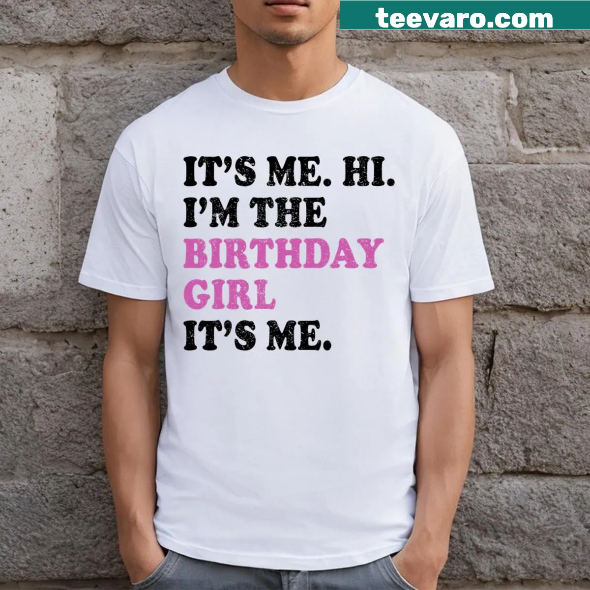 Birthday-themed T-shirt for girls with playful text design — on a men's t-shirt