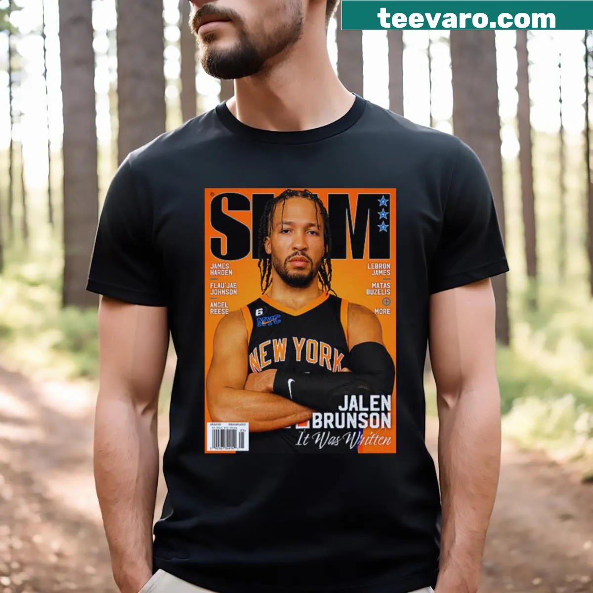Bold 'Bang 3' graphic T-shirt celebrating Jalen Brunson's skills — on a men's t-shirt