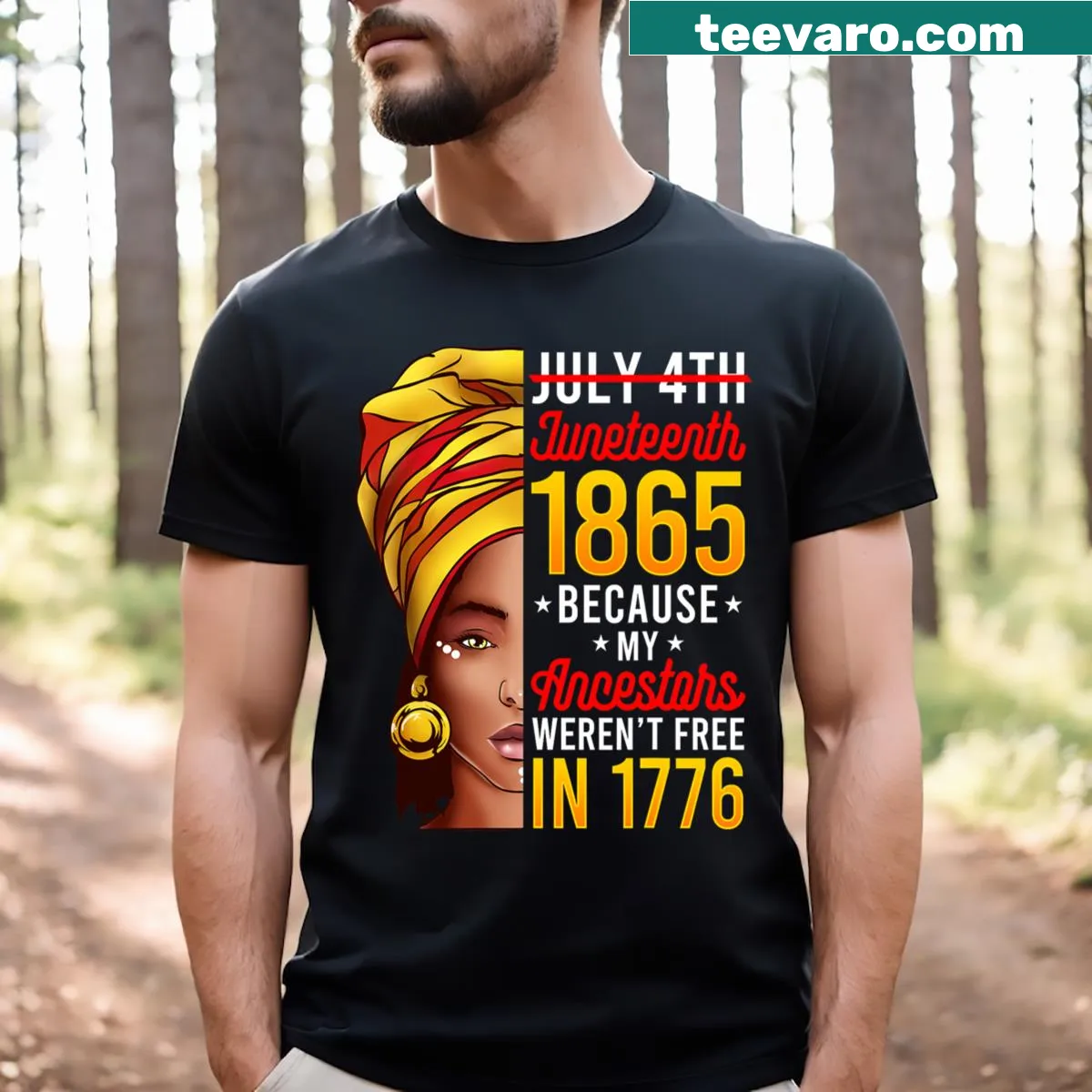 Juneteenth T-shirt featuring the word 'Juneteenth' in bold typography — on a men's t-shirt