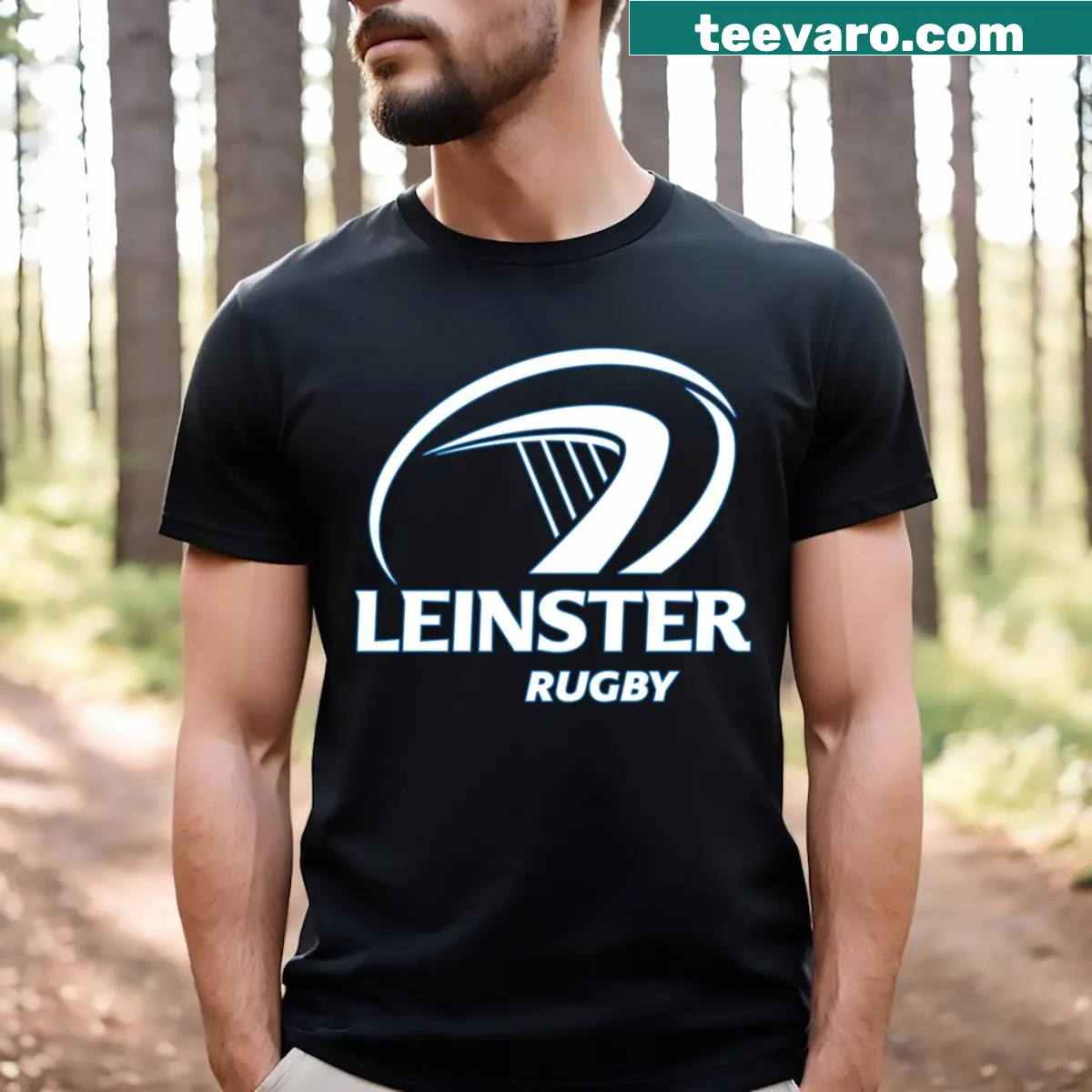 Stylish typography t-shirt featuring Leinster Rugby team name. — on a men's t-shirt